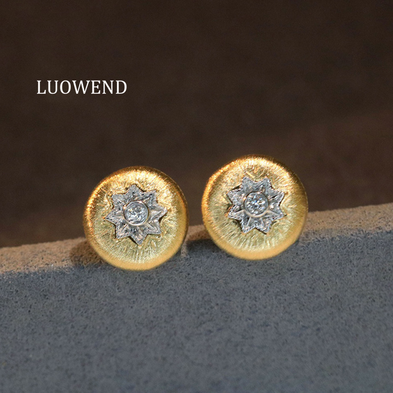 LUOWEND 100% 18K Yellow Gold E - Diamond Stud Earrings recension och pris